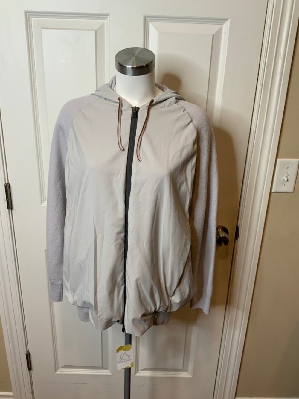 Loro Piana Gray Wool Silk Zip-Up Hoodie Jacket, Size XXL